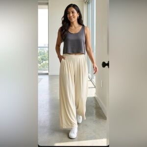 JLUXLABEL Cream Wide-Leg Palazzo Pants